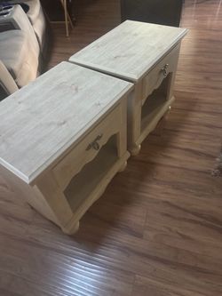 Pair of Whitewash Wood Nightstands