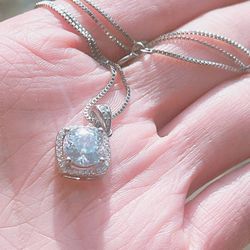 2.2Ct  Moissanite Diamond Necklace,Platinum filled Sterling Silver necklace