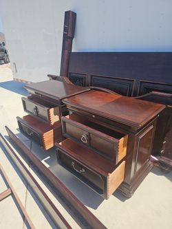 Will Take Best Offers Not Free Solid Wood Bed Frame With Side Rack And Two Nightstand size cal king or king