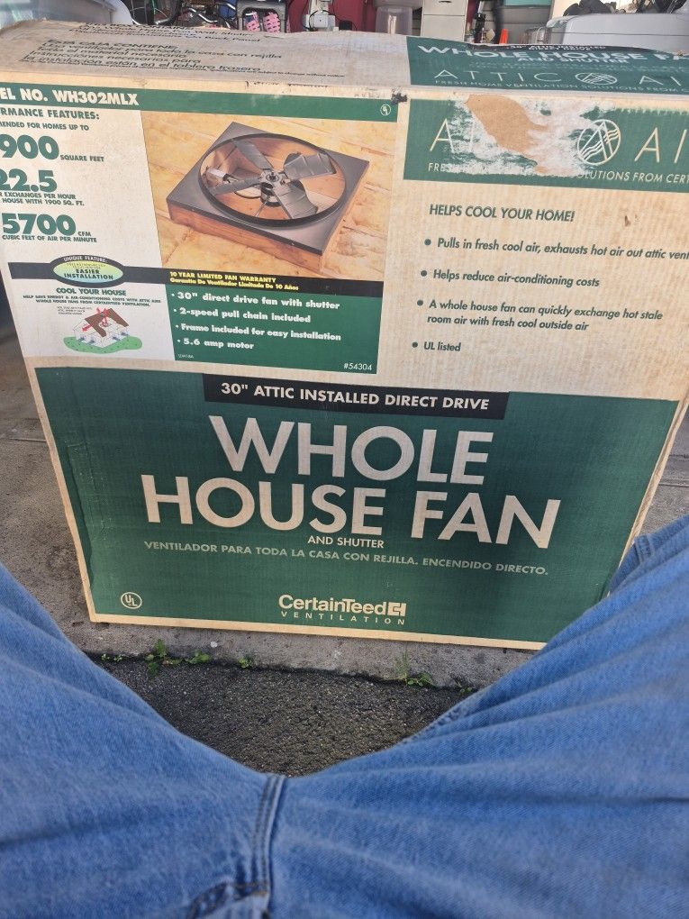 ( NEW IN BOX) ATTIC AIRE. From Certainteed WHOLE HOUSE FAN AND SHUTTER 30