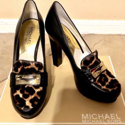 Micheal Kors Cheetach & Gold plate-penny loafer heels -NEW with Box Size 7-77064 zip code  
