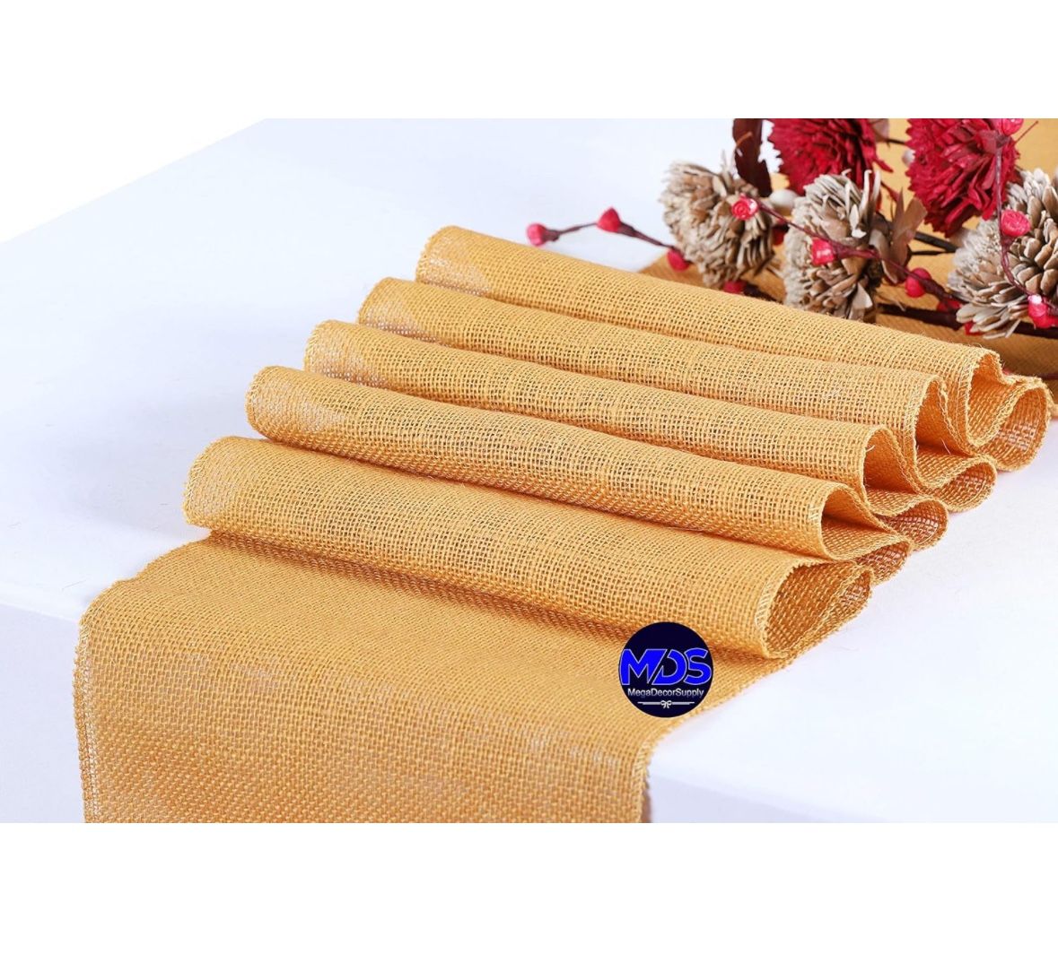 Gold Burlap Table Runners (10 Pcs)