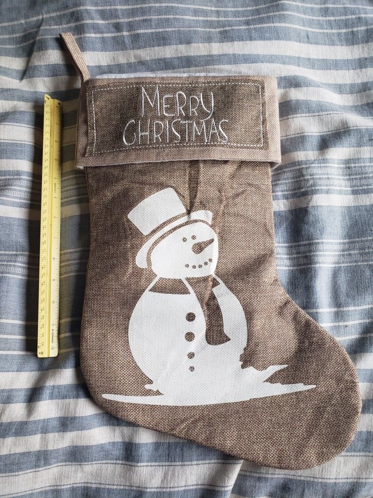 Merry Christmas snowman light brown thin stocking