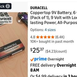 Duracell 9V 6-pack Batteries Brand New