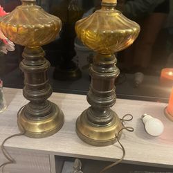 Antique Wood Glass Lamps