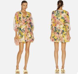 ALEXIS Zora Gorgeous Floral Mini Dress in Mediterranean Sun size S