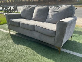 Gray Fabric 3-Seat Sofa with Gold Legs