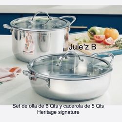 Princess House Set De Olla De 6 Qts Y Cacerola De 5 Qts Heritage Signature Nuevas En Sus Cajas 