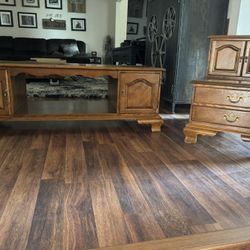 Wooden Coffee Table and Side Cabinet Set. 