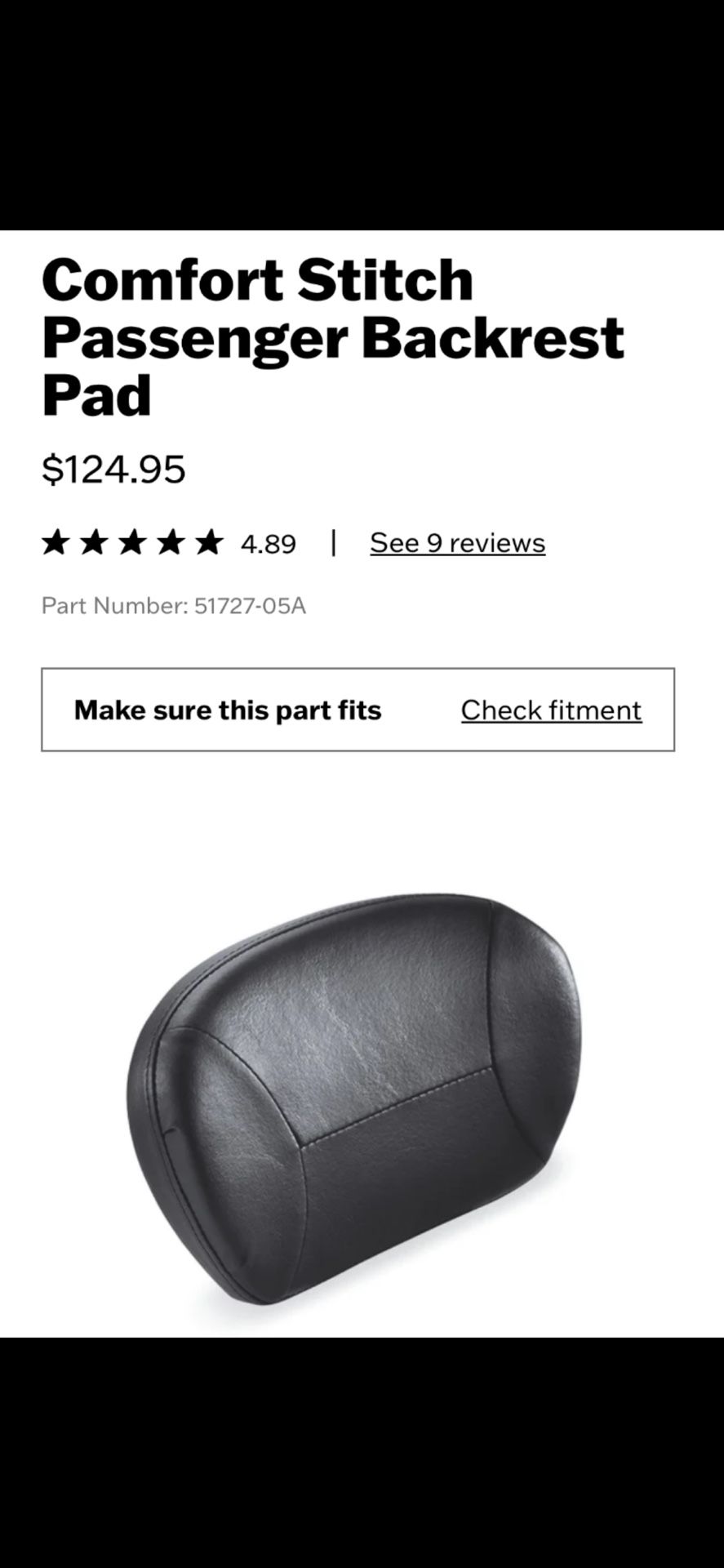 Original Harley Davidson Backrest Pad ONLY.