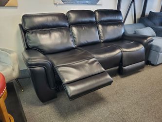 Black Leather 3-Seat Reclining Sofa