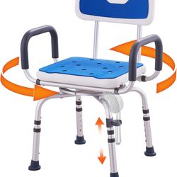VEVOR Swivel Shower Chair 360 Degree, Adjustable Shower Seat with Armrests and Backrest for Inside Shower or Bathtub, Non-Slip Rotating Bathtub Chair 