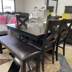 CHAIRS BENCH TABLE WOOD HEAVY AWESOME PADDED CHAIRS NEW WITH MIDDLE LEAF SEL STORING! 