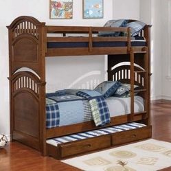 Brand New Walnut Twin/Twin Bunk Bed with Pullout Trundle