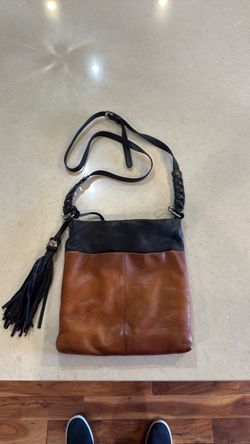 Brighton Two-Tone Leather Crossbody Bag with Tassel