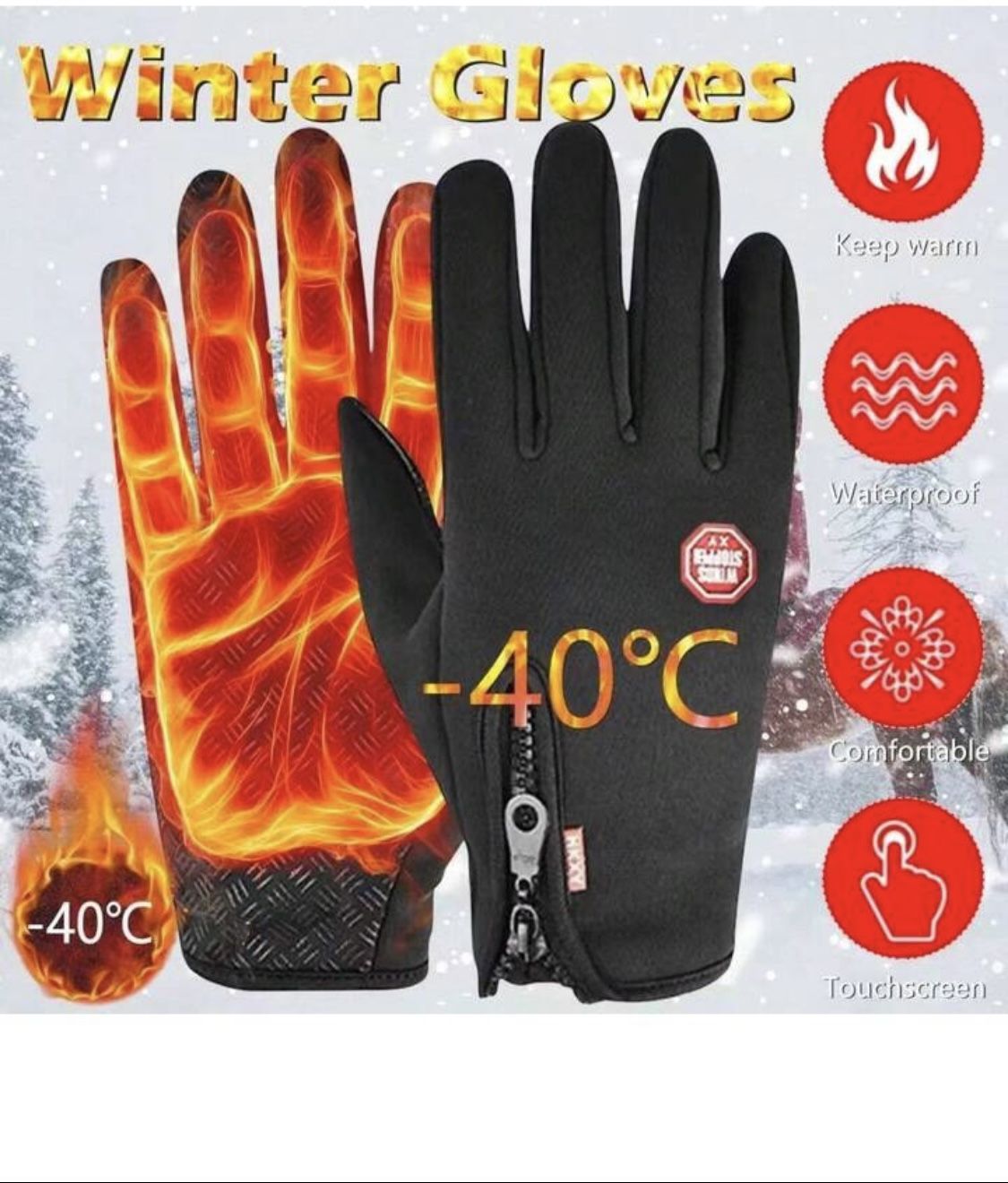 TrendsMen Windproof Waterproof Thermal Touchscreen Winter Gloves