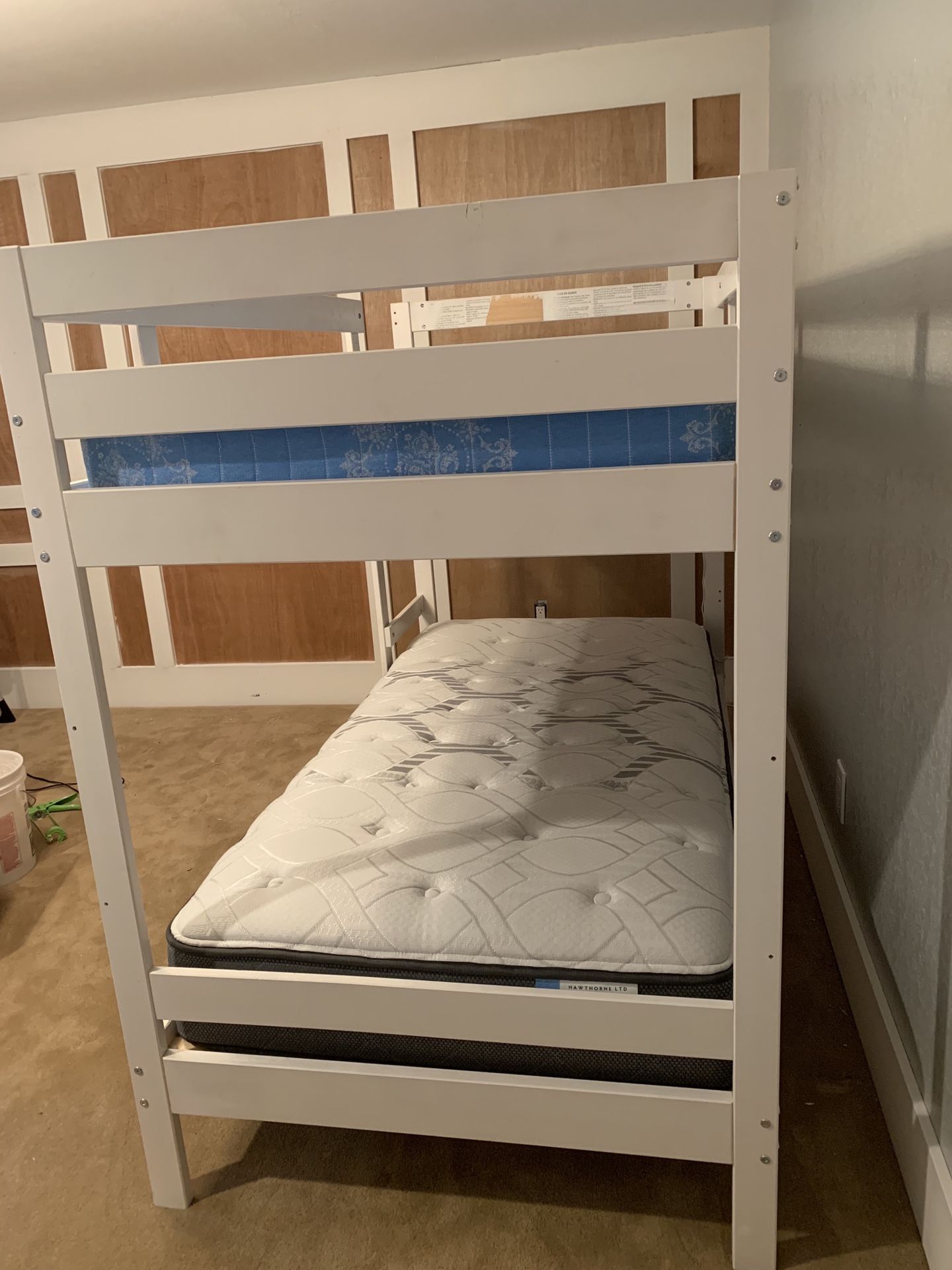 Bunk bed frame and one twin mattress (IKEA Mydal) (Painted white) for