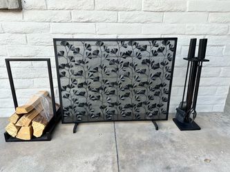 Crate & Barrel Fireplace Screen, Tools, & Log Holder