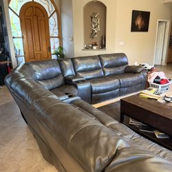 Leather Reclining Sectional.   9 Piece