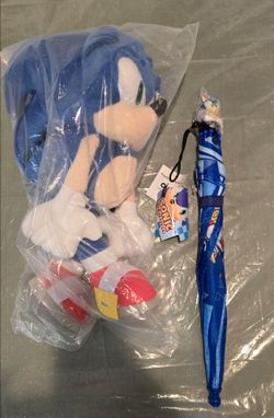 sonic the hedgehog plush backpack & umbrella