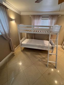 White Wood Twin Bunk Bed with Ladder