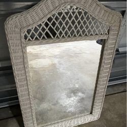 White Wicker Mirror 26” X 42”