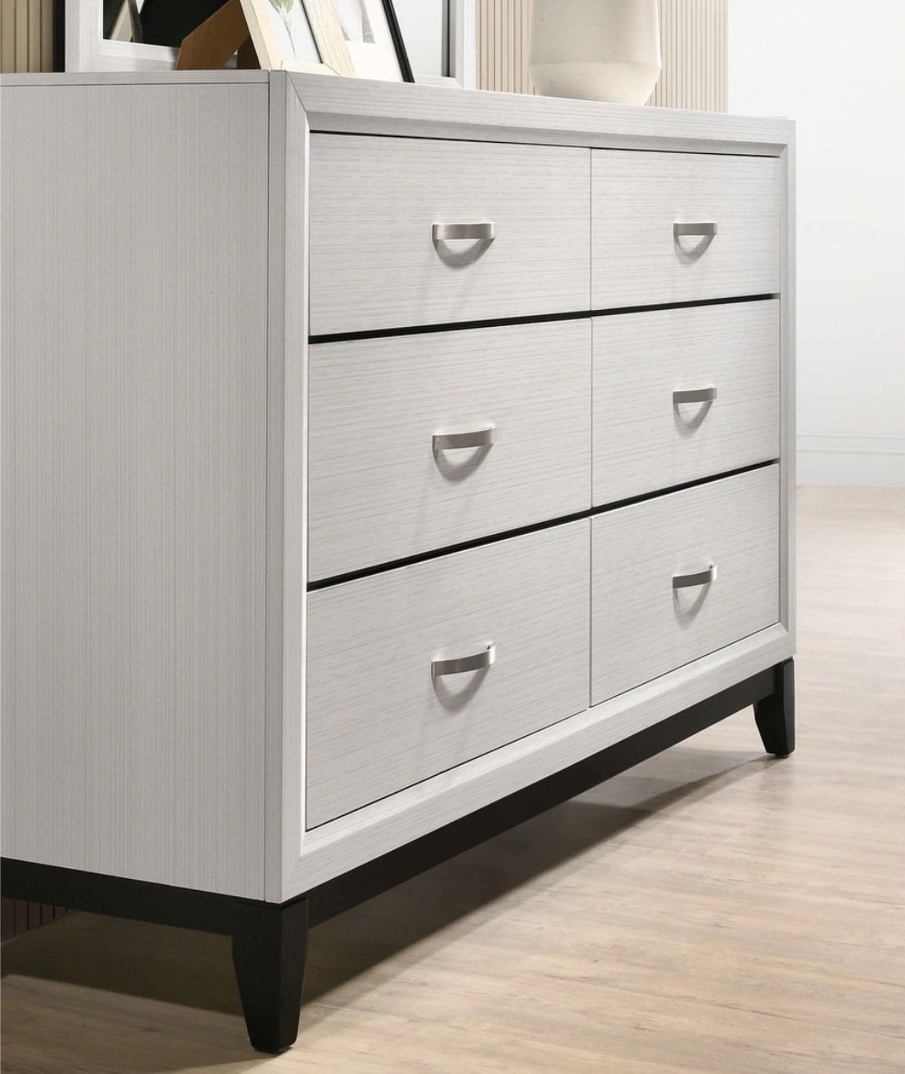 White Bedroom Furniture Set – Nightstands + 6-Drawer Dresser