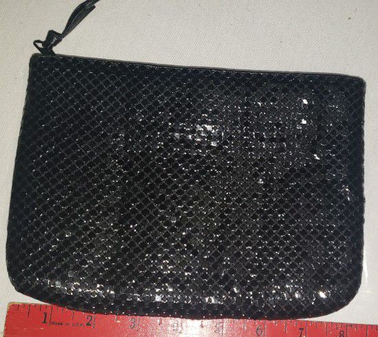 Vtg Unbranded Black Beaded Mesh Clutch Purse Bag with Zipper Closure 
