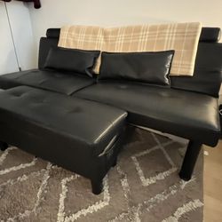 Black Leather Couch/futon