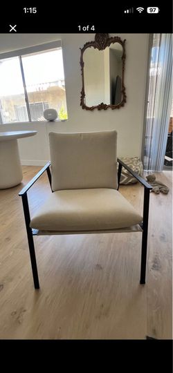 Modern Metal Frame Armchair with Cream Cushions