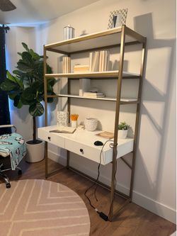 Modern Gold & White Bookshelf Desk / Workstation