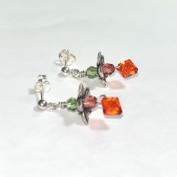 Flower Themed Dangle Earrings | Swarovski Crystals | Silver Plated Studs