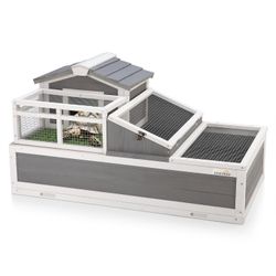 3-Room Large Tortoise Habitat with Pull-Out Tray, Wooden Reptile Enclosure Indoor & Outdoor with Ramp, Grass Mat, Openable Roof, Reptile Cage for Smal