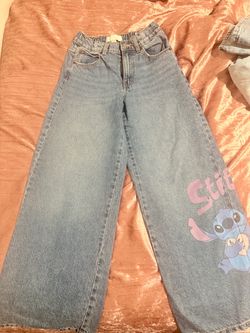 Stitch Graphic Wide Leg Jeans