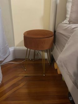 Round Velvet Ottoman Stool with Gold Legs