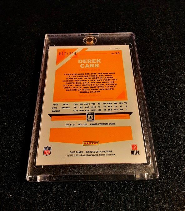 Derek Carr 2 Card Numbered Lot! Sweet!! /299. /499 Raiders/Saints NFL