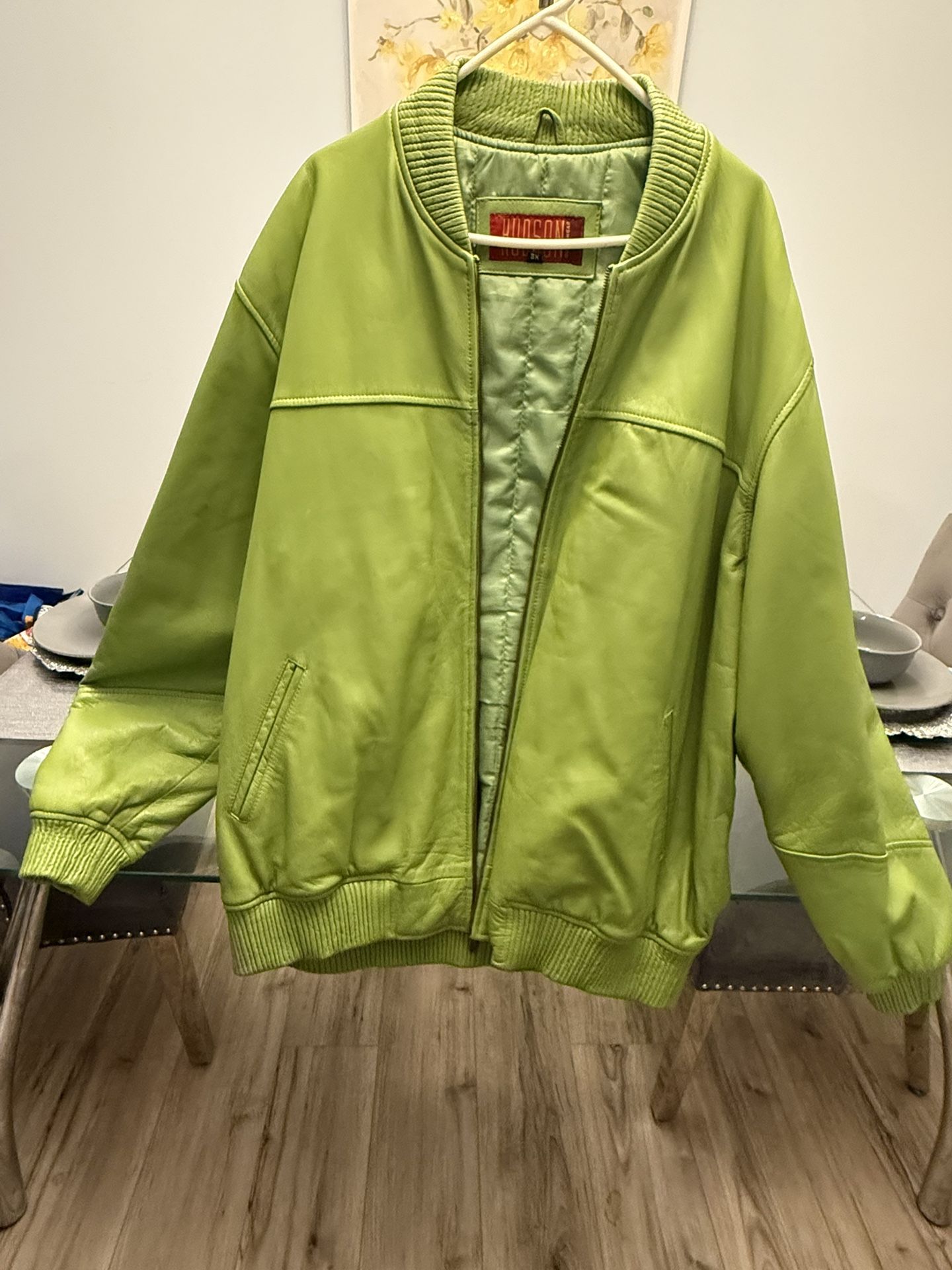 Hudson Lime Green Leather Jacket 3XL