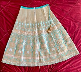 Beautiful Traditional Indian Designer Skirt – Turquoise, Gold & Cream