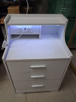White 3 drawers nightstand  with led light