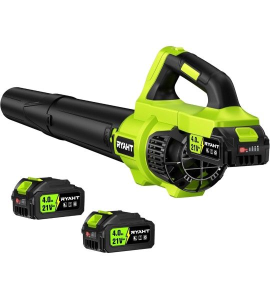 RYAHT Leaf Blower Cordless, Leaf Blower with Battery and Charger - 2 x 4.0Ah Batteries, 2 Speed Modes, 21V Powerful Lightweight Electric Blowers for L