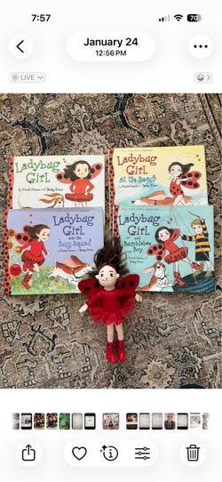 4 set hardback Lady Bug Girl books and doll