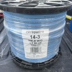 1,000 ft. 14/3 Light Blue Solid CerroMax SLiPWire Copper NM-B Wire