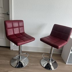 Furmax Bar Stools Modern Pu Leather Swivel Adjustable Hydraulic Bar Stool Square Counter Height Stool Set of 2 (Wine Red)