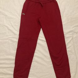  Lacoste Men's Small Maroon red Cotton Blend Tapered Fit Jogger Pants NWT $110. Brand new 83% cotton 17% polyester. Elastic waist with drawstring and 