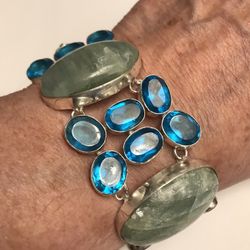Aquamarine Blue Topaz 925 Sterling Silver Bracelet 
