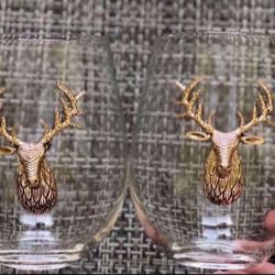 2 Stemless Wine Glass With Gold  Stag Head 