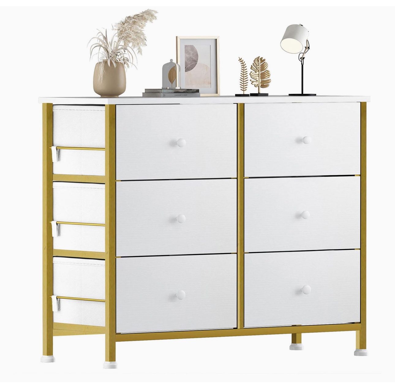 BOLUO White Dresser for Bedroom 6 Drawer Small Dresser Organizers Fabric Storage Chest Tower Dressers Unit for Closet Nursery Hallway Office, Kids and