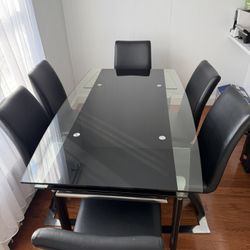 Elegant Dining Table Set with 6 Leather Chairs