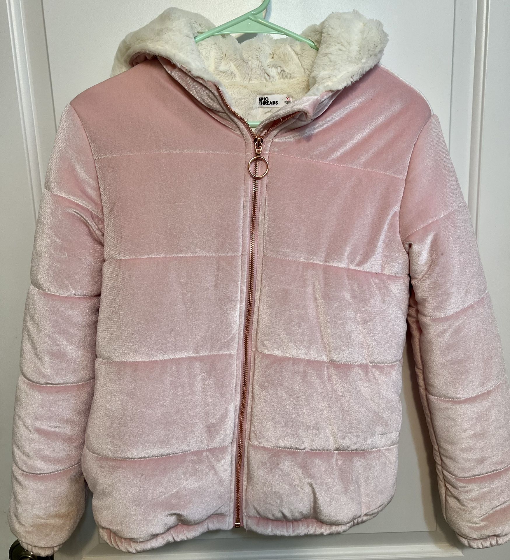 Girls size XL Epic Threads Soft Pink Velveteen Puffer Jacket 