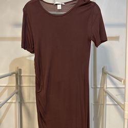 Brown Dress Side Split Shortsleeved 